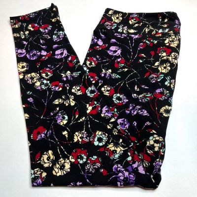 NEW LuLaRoe TC Leggings BLACK PURPLE Flower WILDFLOWER Modern Abstract Colorful